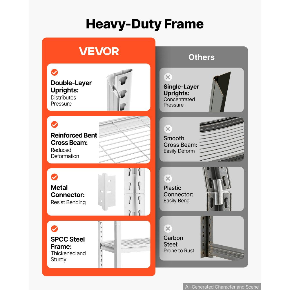 VEVOR Storage Shelves, 4-Tier Garage Shelving with Wheels 30 x 12 x 63 in, for Garage, Basement, Warehouse, Kitchen