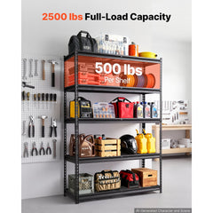 VEVOR Storage Shelves, 5-Tier 2500 lbs Garage Shelving 48 x 18 x 71.4 in, for Garage, Basement, Warehouse, Kitchen