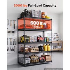 VEVOR Storage Shelves, 5-Tier 3000 lbs Garage Shelving 48 x 20 x 71.4 in, for Garage, Basement, Warehouse, Kitchen