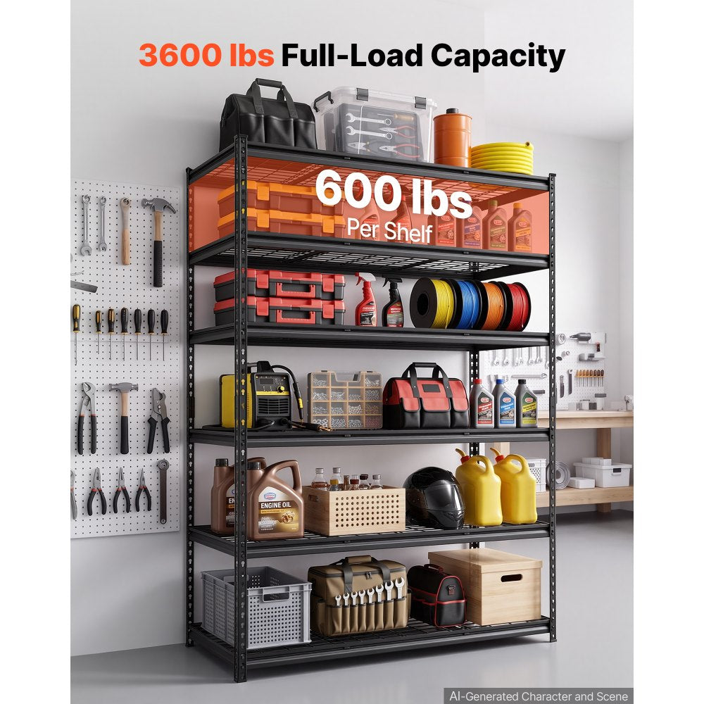 VEVOR Storage Shelves, 6-Tier 3600 lbs Garage Shelving 55 x 24 x 77 in, for Garage, Basement, Warehouse, Kitchen