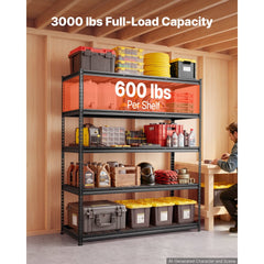 VEVOR Storage Shelves, 5-Tier 3000 lbs Garage Shelving 60 x 24 x 71.4 in, for Garage, Basement, Warehouse, Workshop