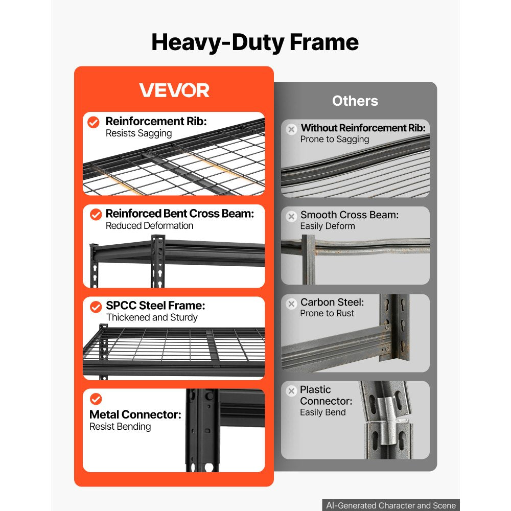 VEVOR Storage Shelves, 5-Tier 3000 lbs Garage Shelving 60 x 24 x 71.4 in, for Garage, Basement, Warehouse, Workshop