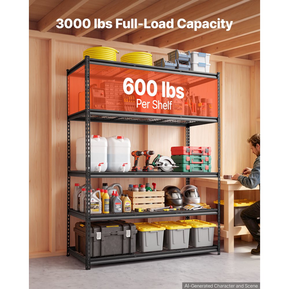 VEVOR Storage Shelves, 5-Tier 3000 lbs Garage Shelving 60 x 24 x 77 in, for Garage, Basement, Warehouse, Workshop
