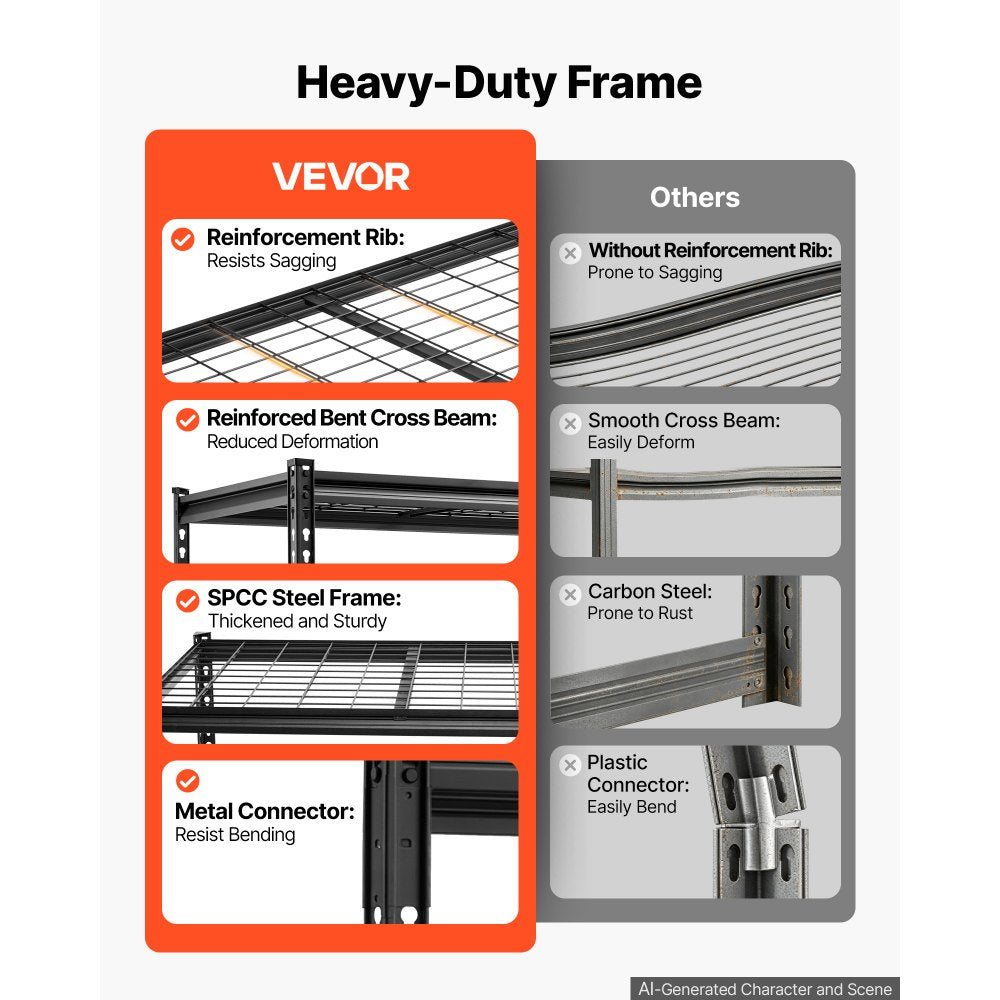 VEVOR Storage Shelves, 5-Tier 3000 lbs Garage Shelving 60 x 24 x 77 in, for Garage, Basement, Warehouse, Workshop