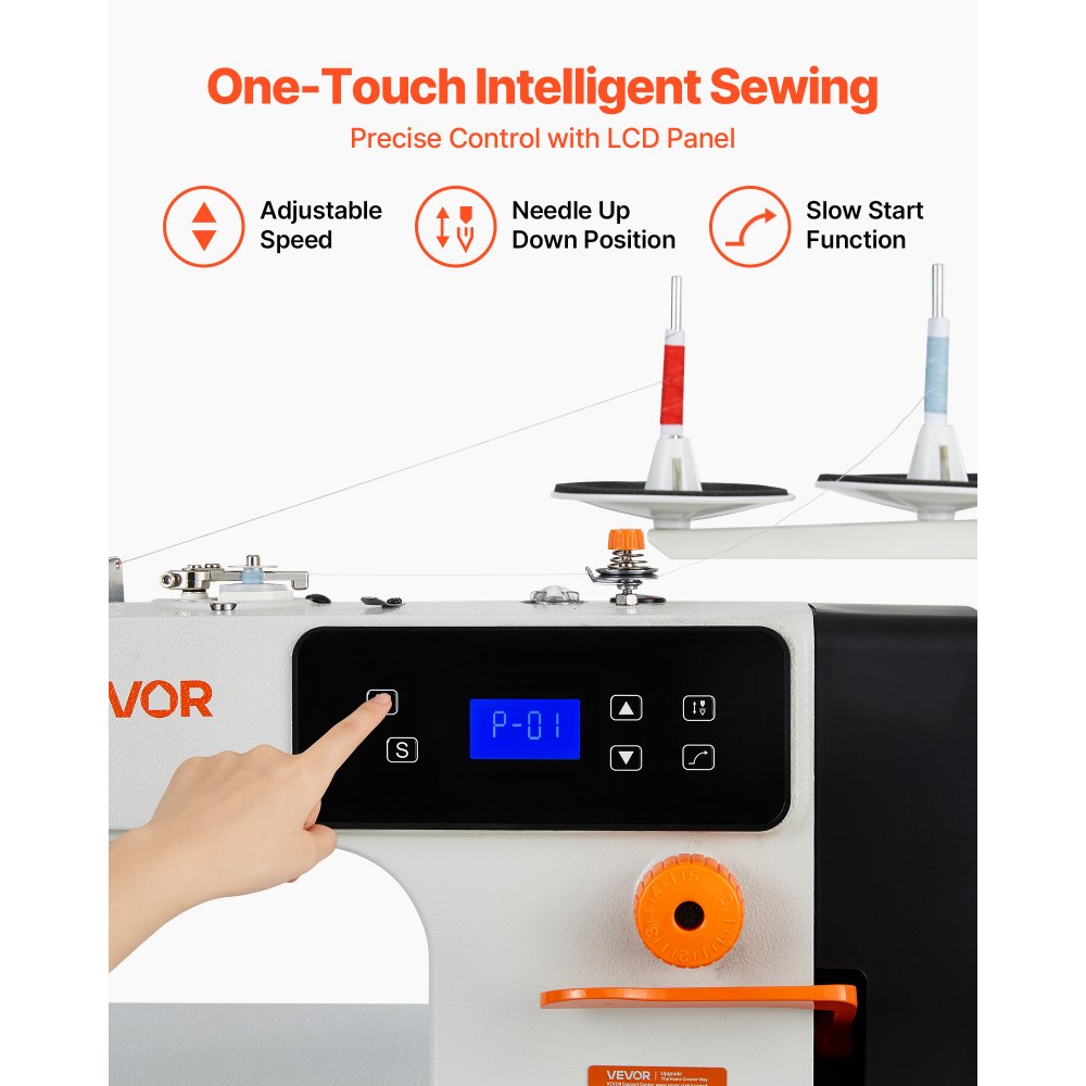 VEVOR Industrial Sewing Machine, 550W Lockstitch Sewing Machine Set with Servo Motor and Table Stand, 5000 SPM High