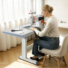 VEVOR Industrial Sewing Machine, 550W Lockstitch Sewing Machine Set with Servo Motor and Table Stand, 5000 SPM High