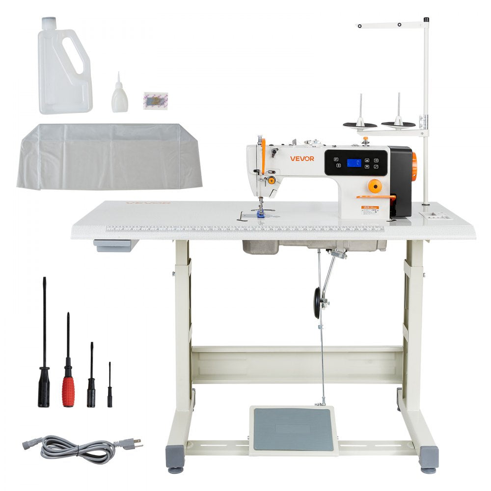 VEVOR Industrial Sewing Machine, 550W Lockstitch Sewing Machine Set with Servo Motor and Table Stand, 5000 SPM High