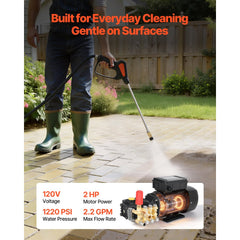 VEVOR Electric Pressure Washer Pump Kit, 1220 PSI, 2.2 GPM, Triplex Power Washer Pump with 2 HP Motor 120 V, Includes