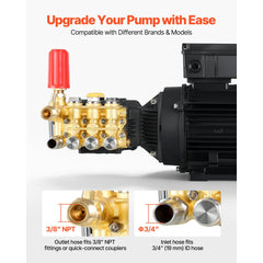 VEVOR Electric Pressure Washer Pump Kit, 1220 PSI, 2.2 GPM, Triplex Power Washer Pump with 2 HP Motor 120 V, Includes