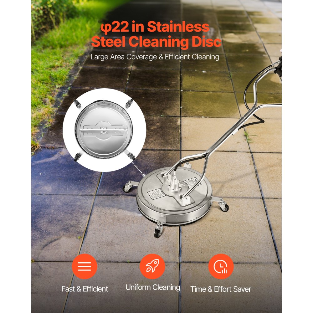 VEVOR 22" Pressure Washer Surface Cleaner, Stainless Steel Pressure Washer Attachments with 4 Wheels, 4500 Max PSI, 3/8