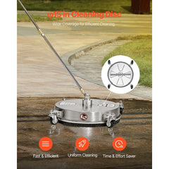 VEVOR 16.5" Pressure Washer Surface Cleaner, Stainless Steel Pressure Washer Attachments with 4 Wheels, 4000 Max PSI
