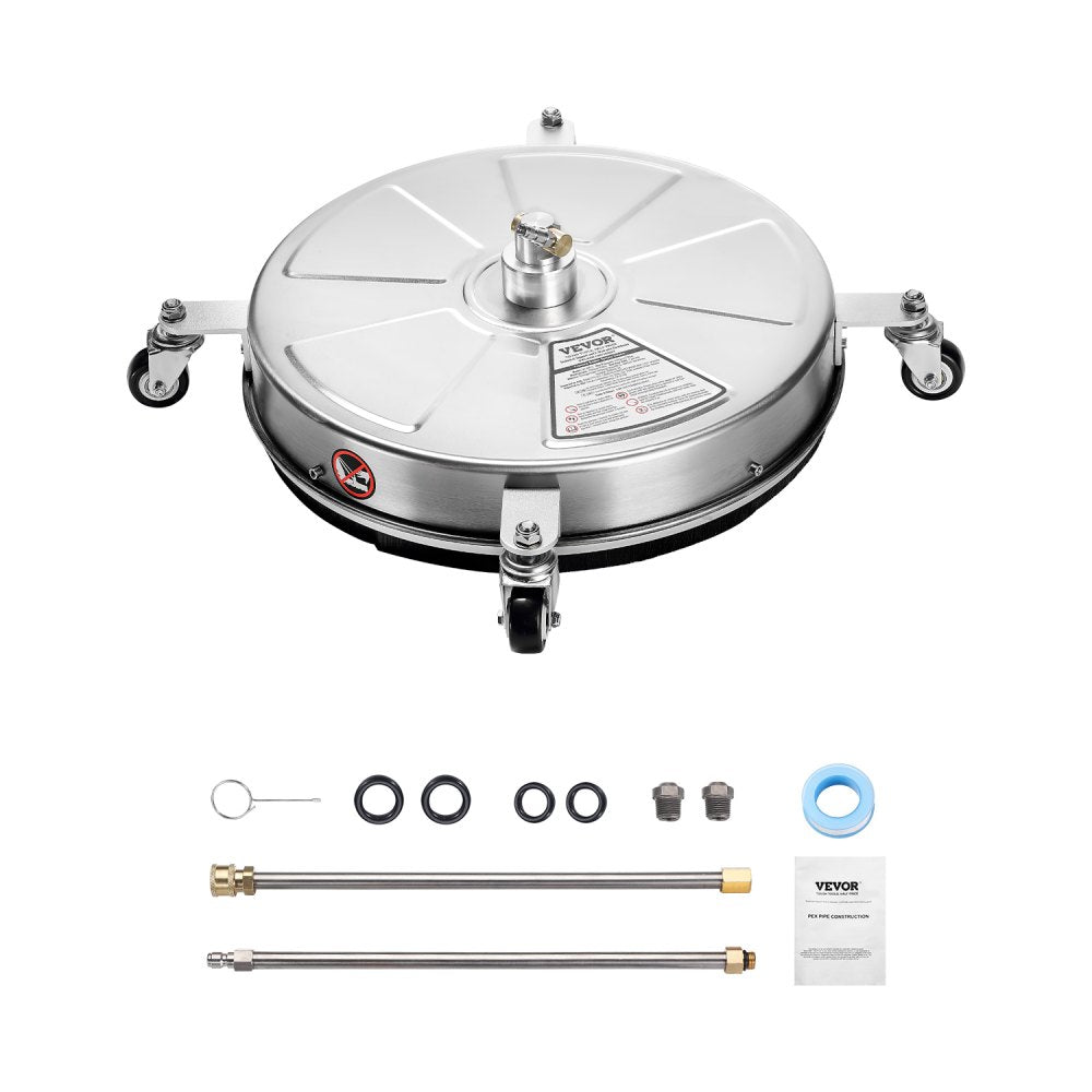 VEVOR 18" Pressure Washer Surface Cleaner, Stainless Steel Pressure Washer Attachments with 4 Wheels, 4000 Max PSI, 1/4