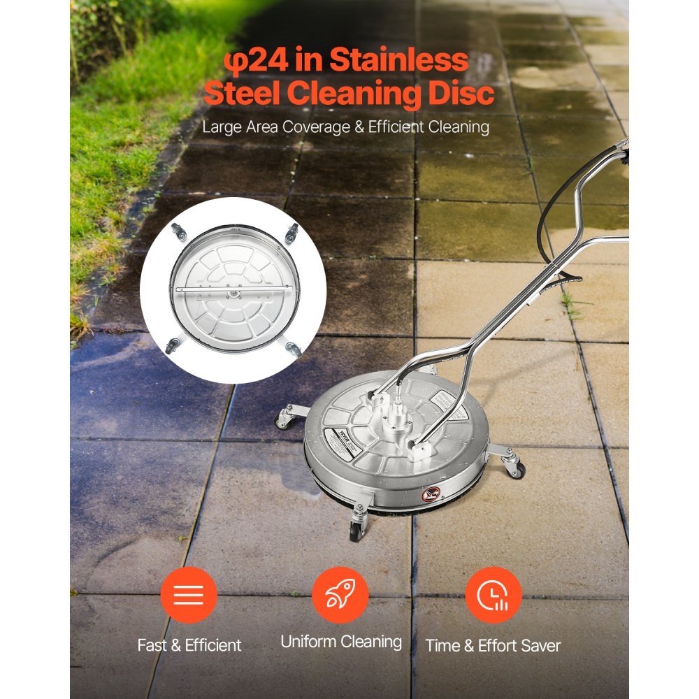 VEVOR 24" Pressure Washer Surface Cleaner, Stainless Steel Pressure Washer Attachments with 4 Wheels, 4000 Max PSI, 3/8