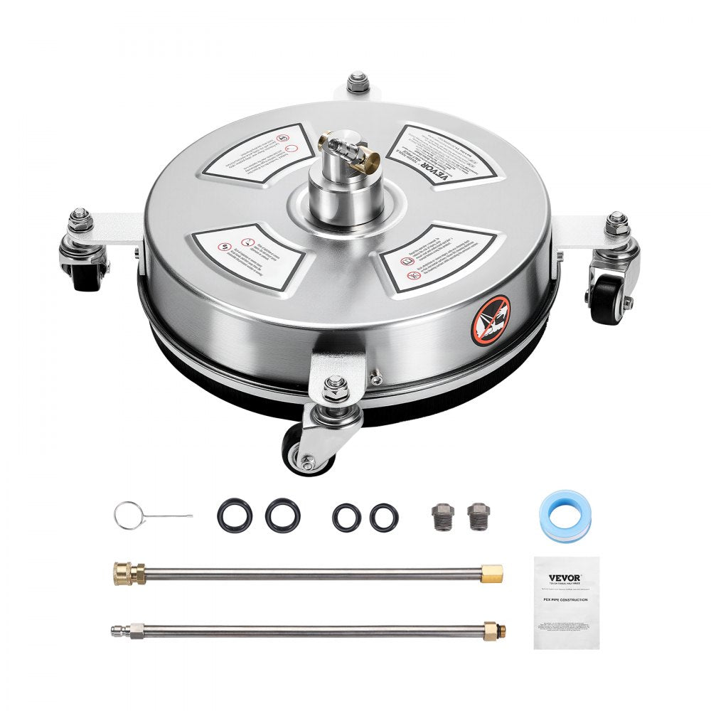 VEVOR 14" Pressure Washer Surface Cleaner, Stainless Steel Pressure Washer Attachments with 4 Wheels, 4000 Max PSI, 1/4