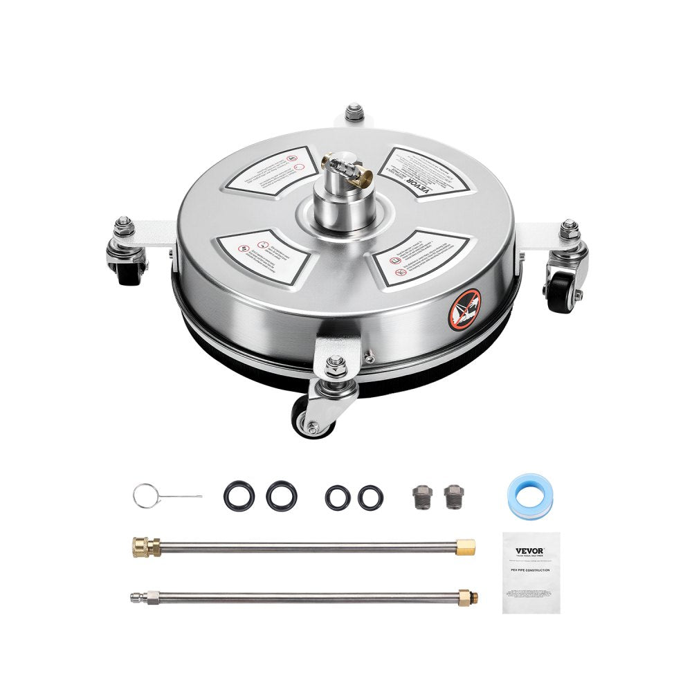 VEVOR 14" Pressure Washer Surface Cleaner, Stainless Steel Pressure Washer Attachments with 4 Wheels, 4000 Max PSI, 1/4