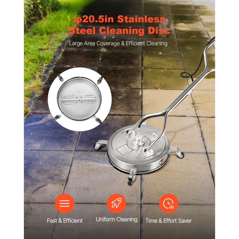VEVOR 20" Pressure Washer Surface Cleaner, Stainless Steel Pressure Washer Attachments with 4 Wheels, 4000 Max PSI, 3/8