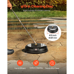 VEVOR 15" Pressure Washer Surface Cleaner, 4000 Max PSI, 1/4 Quick Connector, 2 Spray Nozzles, 2 Extended Wands for