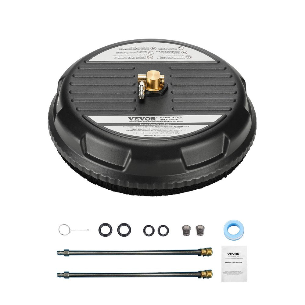 VEVOR 15" Pressure Washer Surface Cleaner, 4000 Max PSI, 1/4 Quick Connector, 2 Spray Nozzles, 2 Extended Wands for