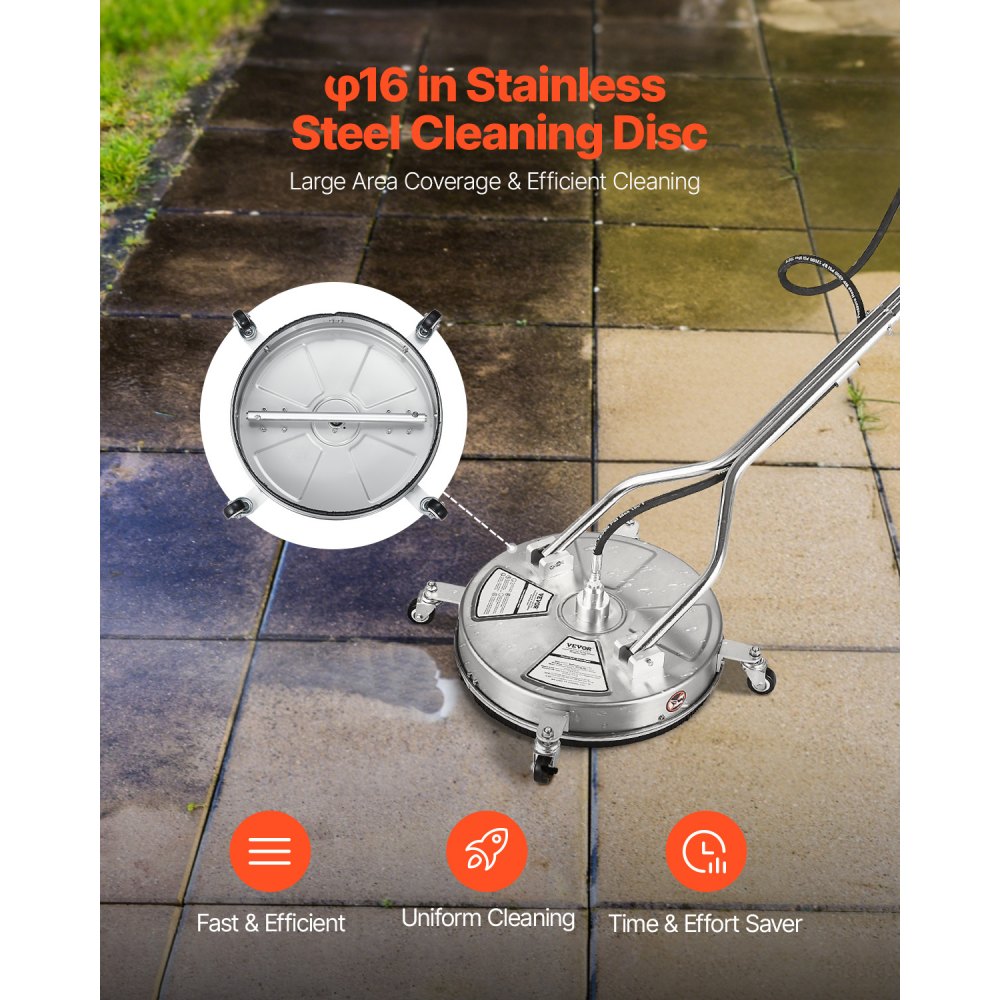 VEVOR 18" Pressure Washer Surface Cleaner, Stainless Steel Pressure Washer Attachments with 4 Wheels, 4000 Max PSI, 3/8