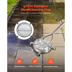 VEVOR 18" Pressure Washer Surface Cleaner, Stainless Steel Pressure Washer Attachments with 4 Wheels, 4000 Max PSI, 3/8
