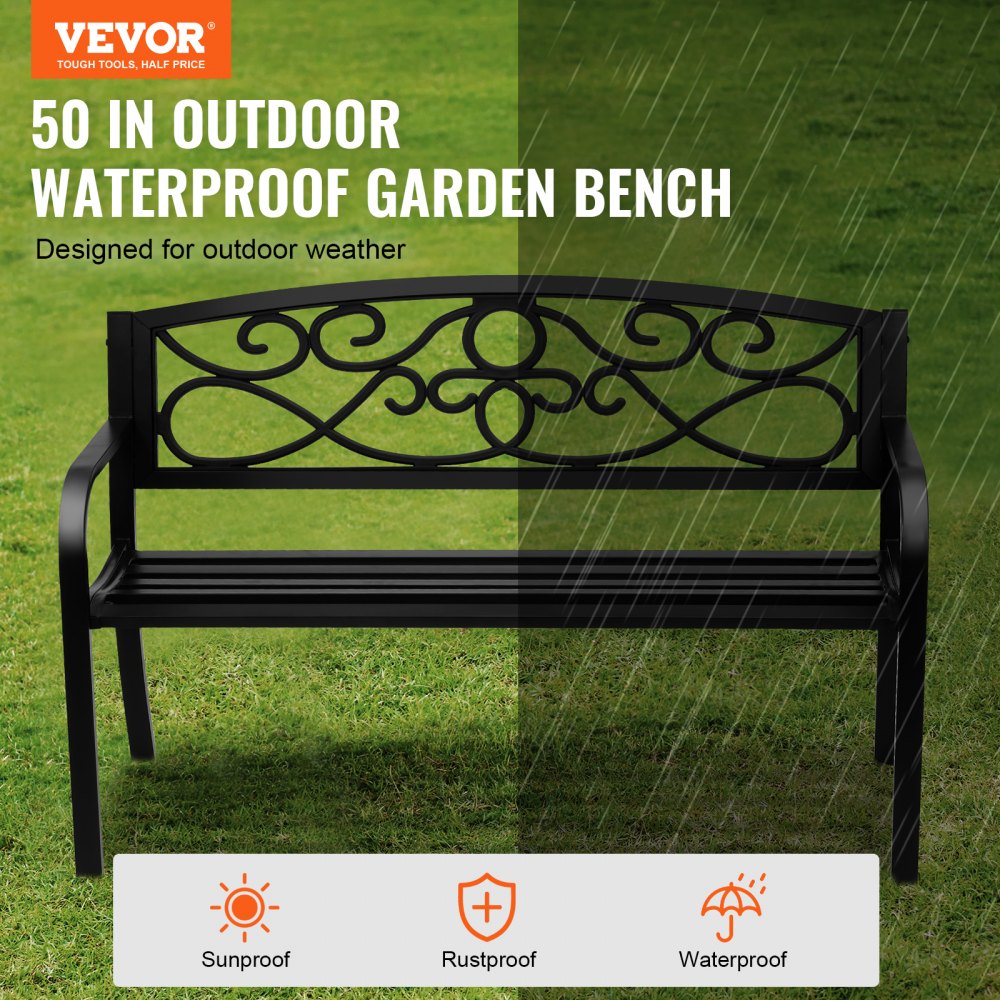 VEVOR Outdoor Bench, 50 inches Metal Garden Bench for Outdoors, 550 lbs Load Capacity Bench, Outdoor Garden Park Bench