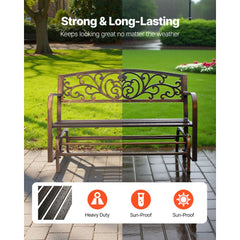VEVOR Outdoor Bench, 50 inch, Carbon Steel Metal Frame with Cast Iron Backrest and Round Edge Armrests, Weatherproof