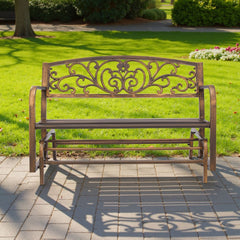 VEVOR Outdoor Bench, 50 inch, Carbon Steel Metal Frame with Cast Iron Backrest and Round Edge Armrests, Weatherproof