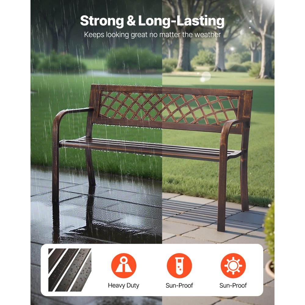 VEVOR Outdoor Bench, 46 inch, Carbon Steel Metal Frame with PVC Mesh Pattern Backrest and Round Edge Armrests