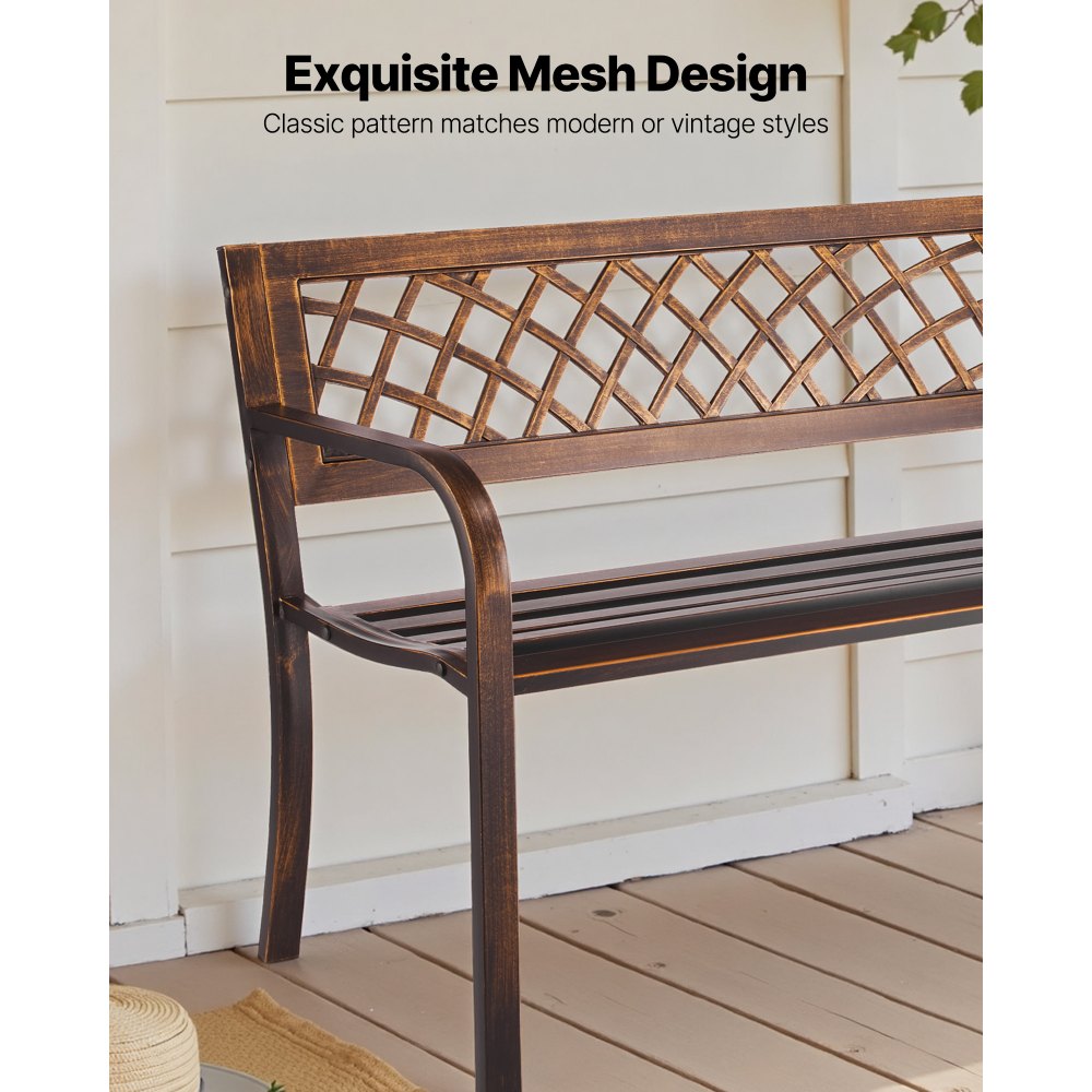VEVOR Outdoor Bench, 46 inch, Carbon Steel Metal Frame with PVC Mesh Pattern Backrest and Round Edge Armrests