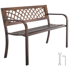 VEVOR Outdoor Bench, 46 inch, Carbon Steel Metal Frame with PVC Mesh Pattern Backrest and Round Edge Armrests