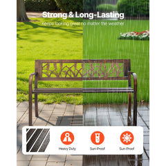 VEVOR Outdoor Bench, 50 inch, Carbon Steel Metal Frame with PVC Floral Pattern Backrest and Round Edge Armrests