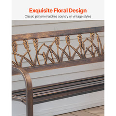 VEVOR Outdoor Bench, 50 inch, Carbon Steel Metal Frame with PVC Floral Pattern Backrest and Round Edge Armrests