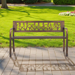 VEVOR Outdoor Bench, 50 inch, Carbon Steel Metal Frame with PVC Floral Pattern Backrest and Round Edge Armrests