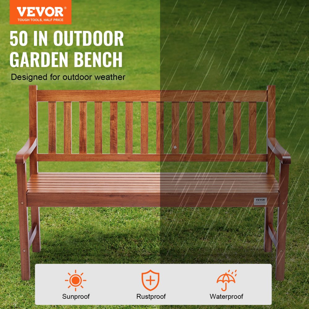 VEVOR Outdoor Bench, 50 inches Wood Garden Bench for Outdoors, Outdoor Garden Park Bench with Backrest and Armrests