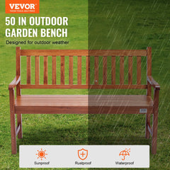 VEVOR Outdoor Bench, 50 inches Wood Garden Bench for Outdoors, Outdoor Garden Park Bench with Backrest and Armrests