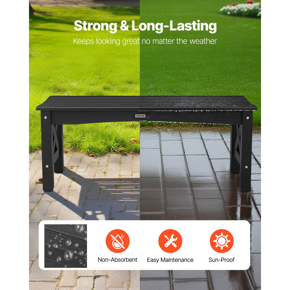 VEVOR Outdoor Bench, 44.5 inch, 600 lbs Weight Capacity, Weatherproof Plastic Frame with Adjustable Level Footpads and