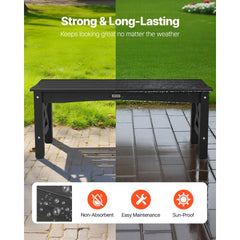 VEVOR Outdoor Bench, 44.5 inch, 600 lbs Weight Capacity, Weatherproof Plastic Frame with Adjustable Level Footpads and