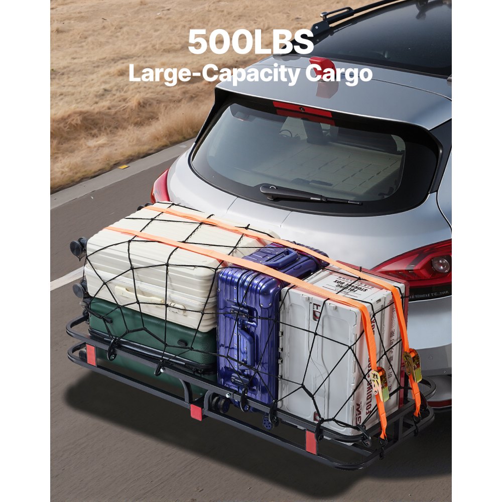 VEVOR 53" x 19" x 5", Hitch Cargo Carrier, 500 lbs Capacity Hitch Cargo Carrier with Hitch Stabilizer & Ratchet Straps