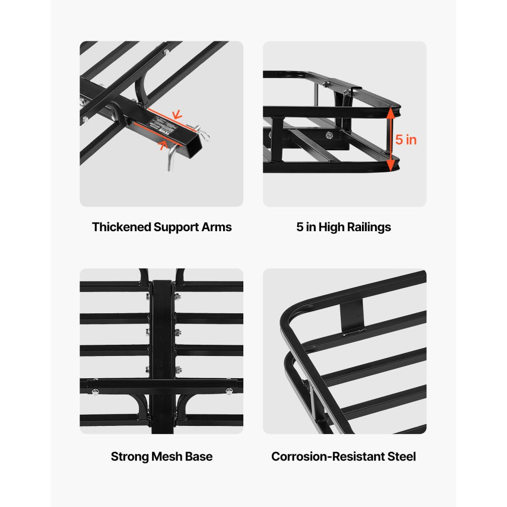 VEVOR 53" x 19" x 5", Hitch Cargo Carrier, 500 lbs Capacity Hitch Cargo Carrier with Hitch Stabilizer & Ratchet Straps