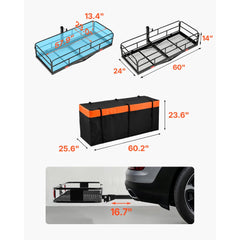 VEVOR 60" x 24" x 14", Hitch Cargo Carrier, 500 lbs Capacity Hitch Cargo Carrier with Cargo Net & Waterproof Cargo Bag