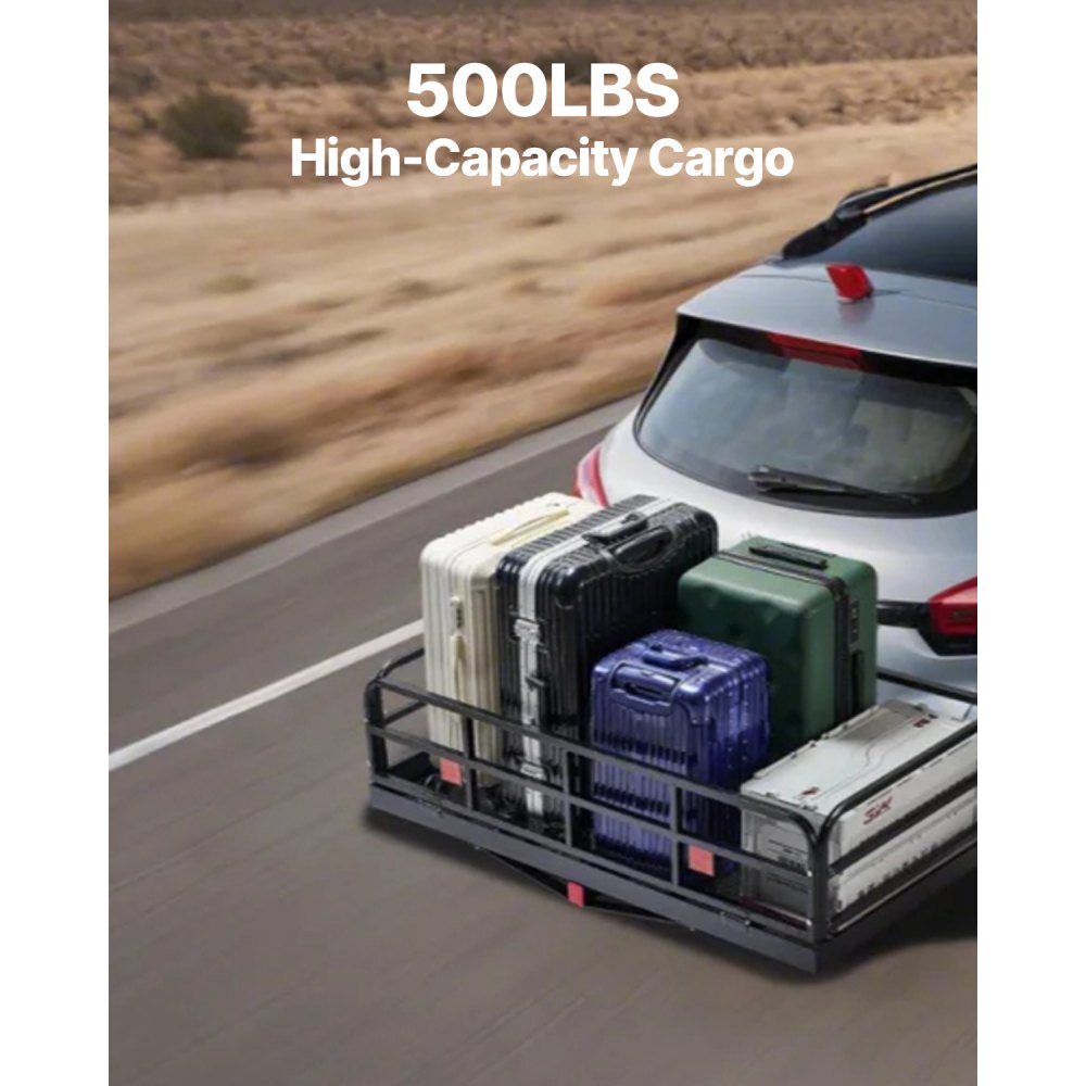VEVOR 60" x 24" x 14", Hitch Cargo Carrier, 500 lbs Capacity Hitch Cargo Carrier with Anti-Rattle Hitch Stabilizer