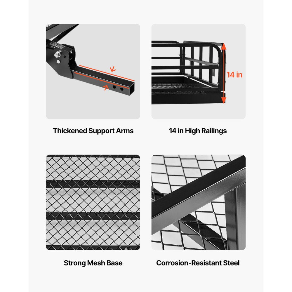 VEVOR 60" x 24" x 14", Hitch Cargo Carrier, 500 lbs Capacity Hitch Cargo Carrier with Anti-Rattle Hitch Stabilizer