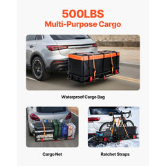 VEVOR 60" x 24" x 6", Hitch Cargo Carrier, 500 lbs Capacity Hitch Cargo Carrier with Cargo Net with Hook & Waterproof