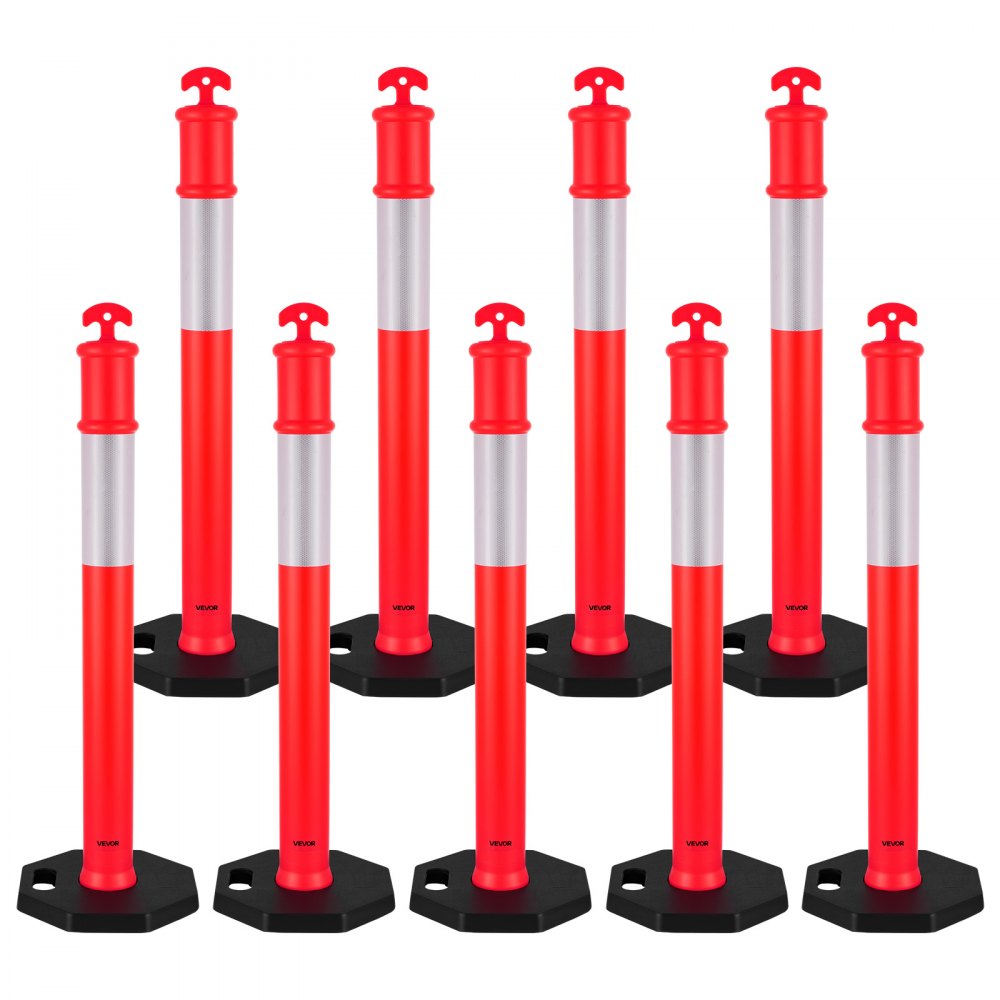 VEVOR 9 Pack Traffic Delineator Posts, 48 inches Traffic Safety Cones with Weighted Base and Reflective Strips, Heavy