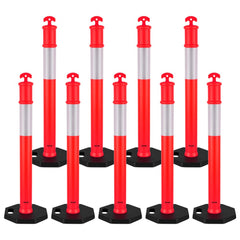 VEVOR 9 Pack Traffic Delineator Posts, 48 inches Traffic Safety Cones with Weighted Base and Reflective Strips, Heavy