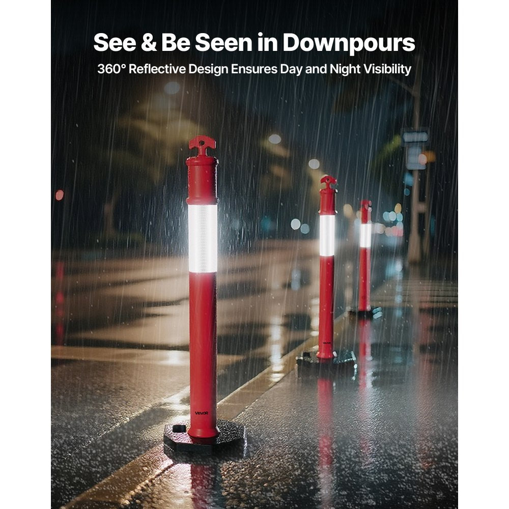VEVOR 3 Pack Traffic Delineator Posts, 48 inches Traffic Safety Cones with Weighted Base and Reflective Strips, Heavy