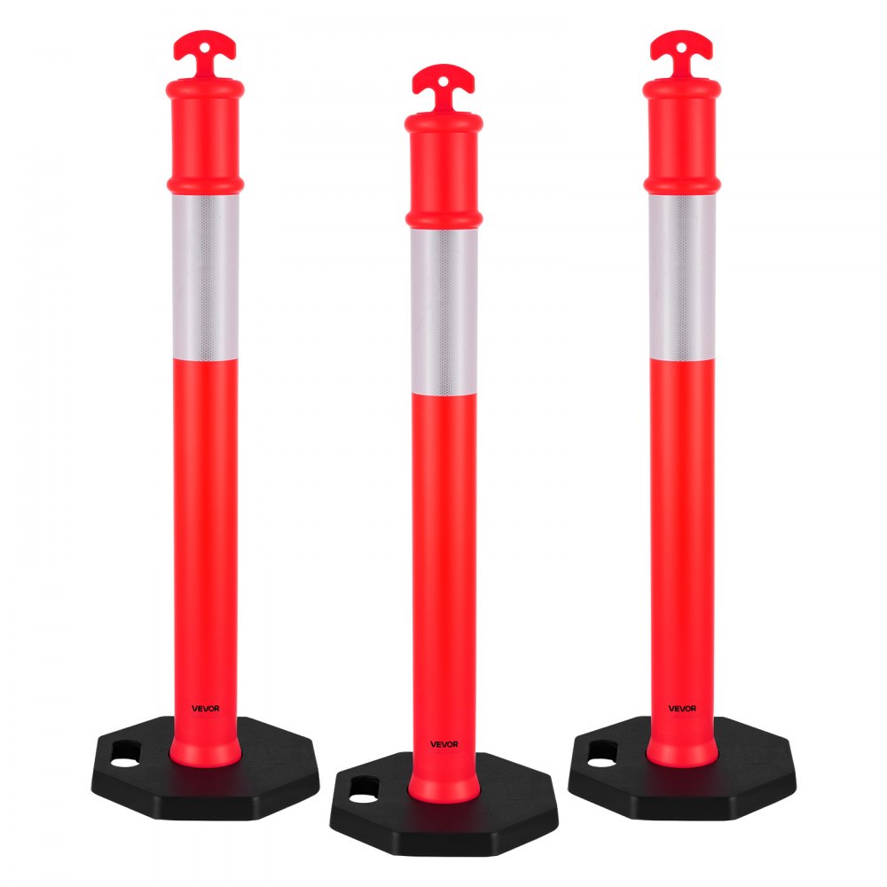 VEVOR 3 Pack Traffic Delineator Posts, 48 inches Traffic Safety Cones with Weighted Base and Reflective Strips, Heavy