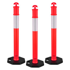 VEVOR 3 Pack Traffic Delineator Posts, 48 inches Traffic Safety Cones with Weighted Base and Reflective Strips, Heavy