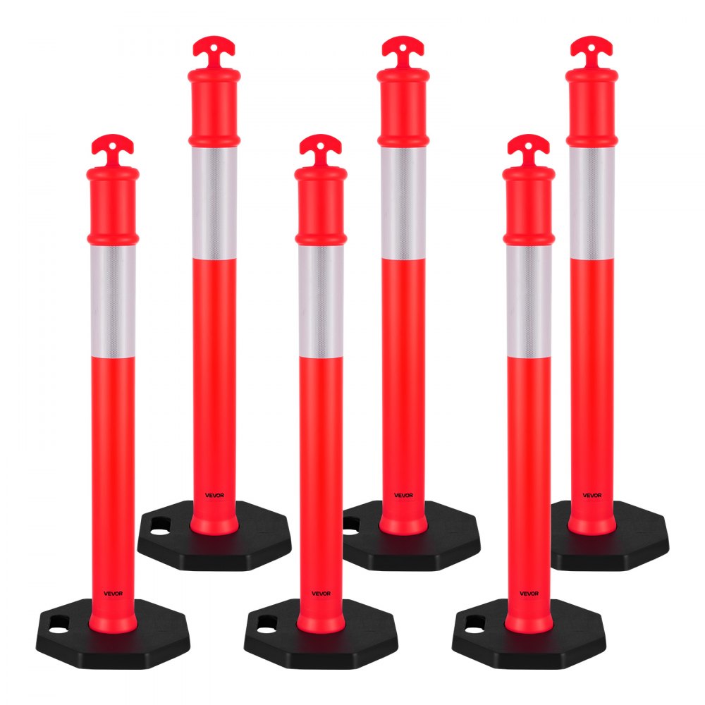 VEVOR 6 Pack Traffic Delineator Posts, 48 inches Traffic Safety Cones with Weighted Base and Reflective Strips, Heavy