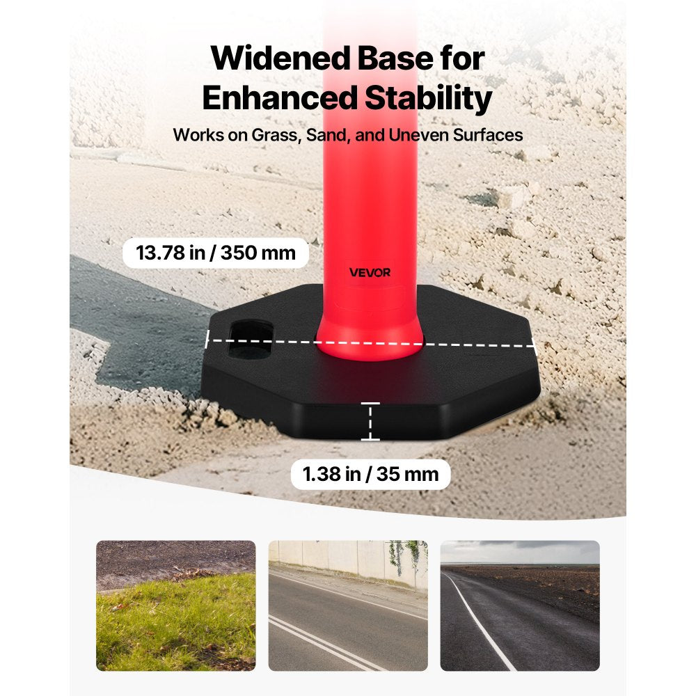 VEVOR 2 Pack Traffic Delineator Posts, 48 inches Traffic Safety Cones with Weighted Base and Reflective Strips, Heavy